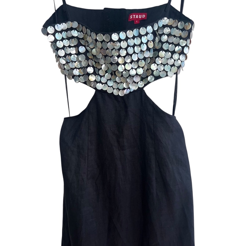 NEW NWT STAUD Jada Embellished Cutout Linen Maxi Dress In Black - Picture 5 of 15